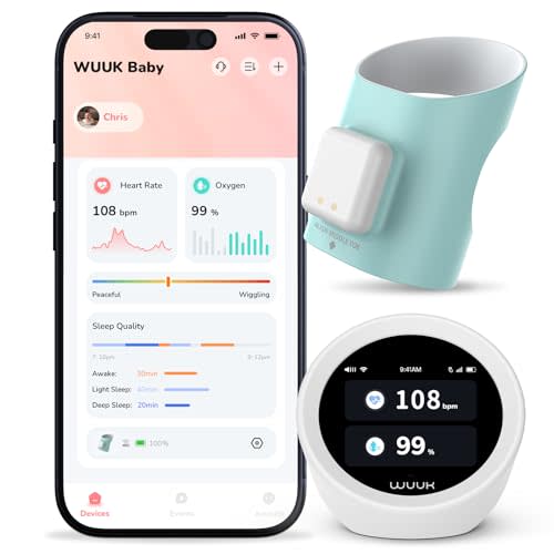 WUUK BABY Smart Sock, Real-Time Sleep & Heart Rate Tracking | Base Station & App Monitoring, 7-day Battery Life, 3 Included Sock Sizes, No Monthly Fee, 2.4/5 GHz Wi-Fi