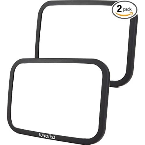 Funbliss Rear Facing Car Seat Mirrors - Shake-proof & Shatterproof Baby Car Mirror for Backseat - Clear Wide View, Easy Install, 2 Pack for Multiple Kids