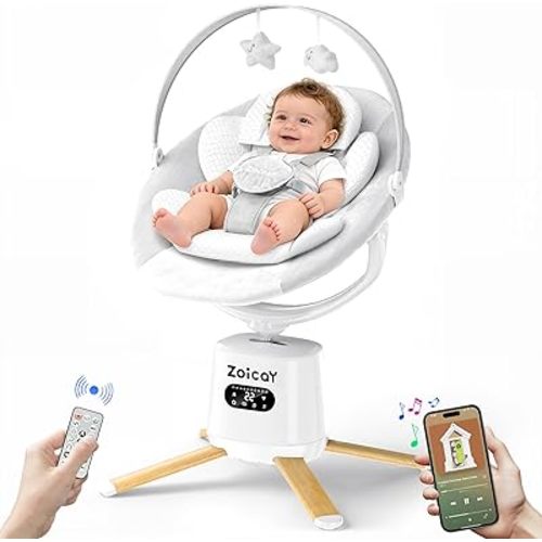 Baby Swings for Infants, Zoicay Electric 3D-Motion Baby Swing with 9 Modes & 8 Speeds, 360° Rotating Seat, APP & Remote Control, 6 Lullabies, Portable Infant Swing for Indoor and Outdoor(Gray)