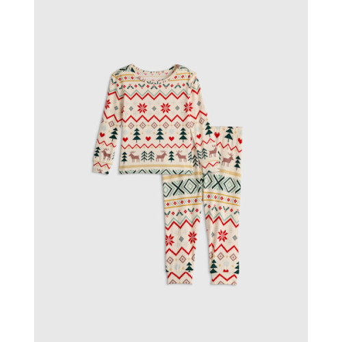 Bamboo Long Sleeve and Pant Pajama Set - Baby in Fairisle Scene
