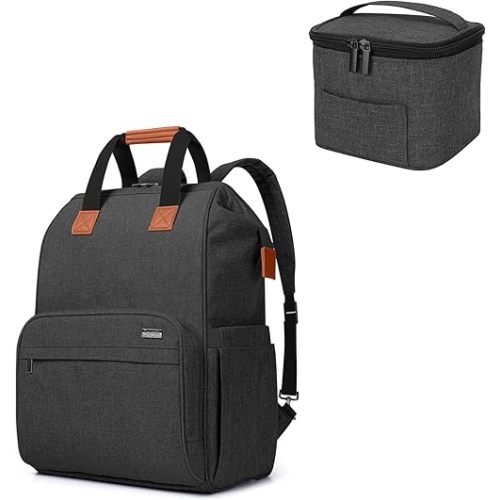 Luxja Breast Pump Bag with A Breastmilk Cooler Bag (Hold Four 5 Ounce Breastmilk Bottles) Bundle, Black