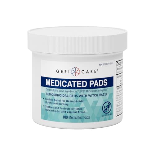 GeriCare Medicated Cooling Pads with Witch Hazel. for Soothing Itch, Discomfort, and Burning, Pre-Moistened Pads Ideal for Sensitive Areas, 100 Count (Pack of 1)
