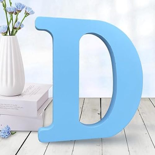 AOCEAN 6 Inch Blue Wood Letters Unfinished Wood Letters for Wall Decor Decorative Standing Letters Slices Sign Board Decoration for Craft Home Party Projects (D)