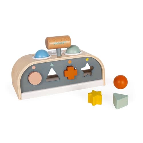 Janod Sweet Cocoon-3 in 1 Wooden Toy, Tap, Embedding and Shape Box- Early Learning Game-from 1 Year Old, J04409