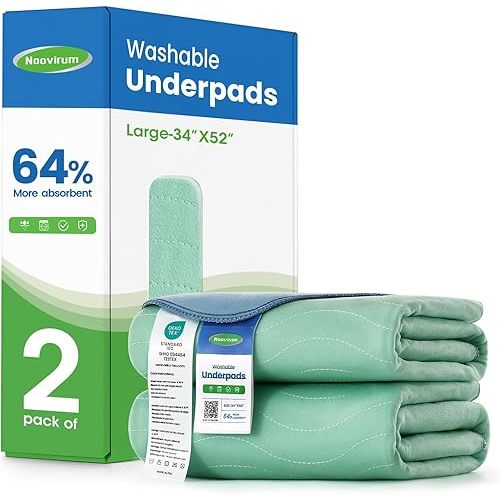 Noovirum™ Washable Underpads, (2 Pack - 34“x52”) Reusable Incontinence Pads for Kids, Adults, Elderly, Pets - Waterproof Protective Pad for Bed, Couch, Sofa, Furniture, Floor
