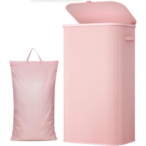 Lifewit 105L Large Laundry Hamper with Lid, Removable Inner Bag, Pink