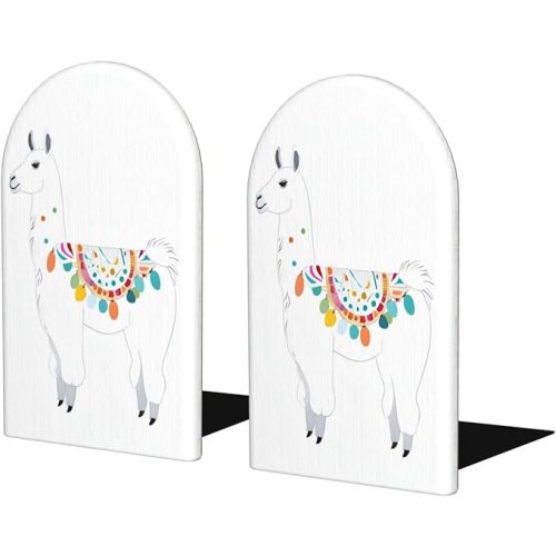 Llama 2 Pack Wood Bookends, Non-Skid Book Ends for Books Magazines Home Office Decor