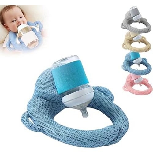 Feeding Pillow for Newborns | Hands-Free Adjustable Baby Bottle Holder & Nursing Support | Relieve Parent's Wrist, Arm & Back Fatigue for Comfortable Feeding（whitnout Bottle (Blue)
