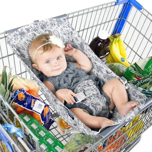 Binxy Baby Shopping Cart Hammock – Infant Seat for Grocery Carts – Holds Car Seats Securely – Compatible with Select 4-Seater Wagons (20–24” Wide) – Supports Up to 50 lbs – Heritage Blue