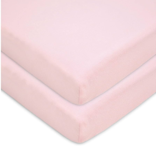 American Baby Company 2 Pack 100% Natural Cotton Fitted Mini Crib Sheets 38" x 24" - Soft & Breathable Small Nesting Portable Sheets, Fits Pack N Play Mattresses, Pink, for Boys & Girls