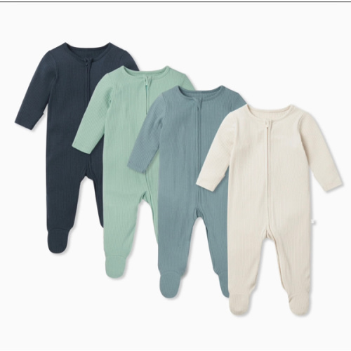 Ribbed Clever Zip Baby Pajamas 4 Pack Ribbed Blue Mix / Newborn
