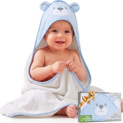 100% Organic Cotton Baby Toddler Bath Hooded Towel Soft 33x33 in