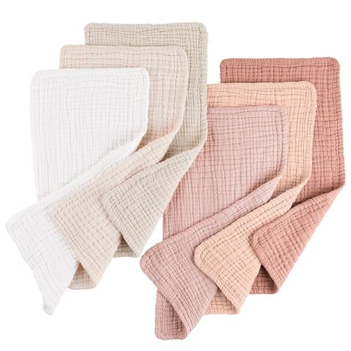 Konssy Muslin Baby Burp Cloths 6 Pack, Soft Absorbent 100% Cotton Burping Clothes for Newborns, Baby Boys and Girls, Unisex | Soft, Absorbent, for Newborns, Baby Boys and Girls, Unisex, Burping Clothes
