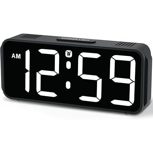 Peakeep Small Digital Alarm Clock Plug in for Bedrooms Bedside, Tiny Electric Clock Large Big Numbers Display Battery Backup for Desk Table, 6 Dimmers, 5 Adjustable Alarm Volume (White)