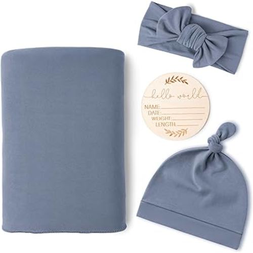 Konssy Baby Girl Newborn Receiving Blanket Headband Beanie Set