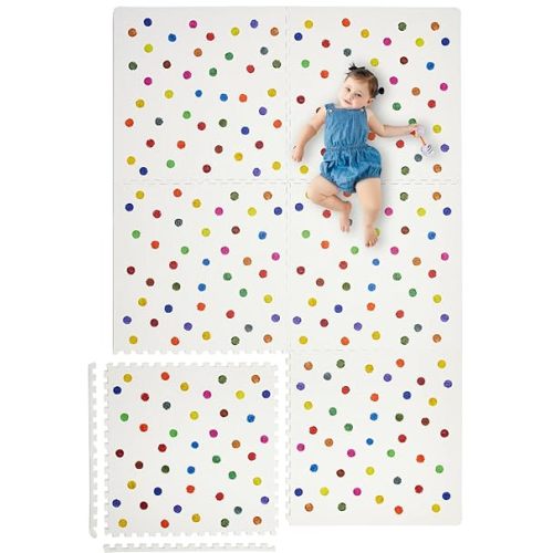 Large Baby Play Mat. Soft, Thick, Non-Toxic Foam Covers 6 ft x 4 ft. Expandable Tiles with Edges Infants and Kids Playmat Tummy Time Mat (Cassia Polka Dot)