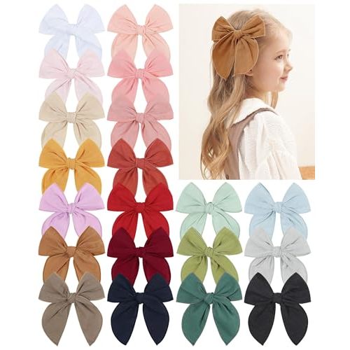 5.5 Inch 20PCS Baby Girls Fable Hair Bows Clips Cotton Linen Alligator Hair Clips Large Neutral Handmade Hair Accessories Bows for Girls Toddlers Kids by doboi