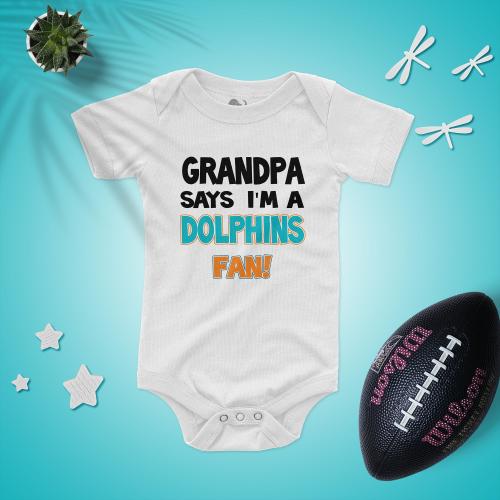 Grandpa says I'm a Dolphins fan baby bodysuit