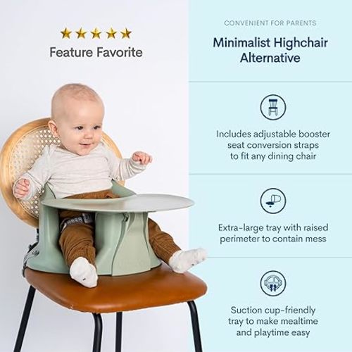 Upseat Baby Floor Seat Booster Chair for Sitting Up with Removable Tray for Meals and Playtime, Developed with Physical Therapists for Safe and Healthy Hip Development and Posture (Sage)