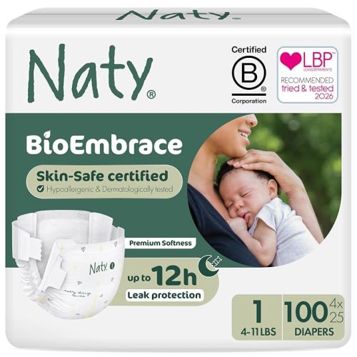 Naty BioEmbrace Baby Newborn Diapers, Size 1 (4–11 lbs), 100 Count