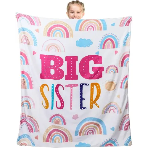 Buryeah 60" x 50" Big Sister Blanket Big Sister Gifts Big Sister Birthday Gift Ideas Soft Cozy Throw Blanket Soft Warm Flannel Blanket for Big Sister Baby Shower Party Supplies Big Sister Gift