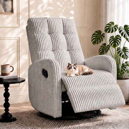 Nursery Glider Recliner Chair Corduroy Swivel Rocker (Grey)