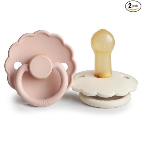 FRIGG Daisy Natural Rubber Baby Pacifier | Made in Denmark | BPA-Free (Blush/Cream, 6-18 Months) 2-Pack
