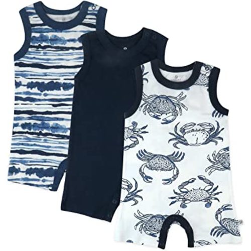 HonestBaby Short Sleeve and Tank Romper 100% Organic Cotton for Infant Baby and Toddler Boys