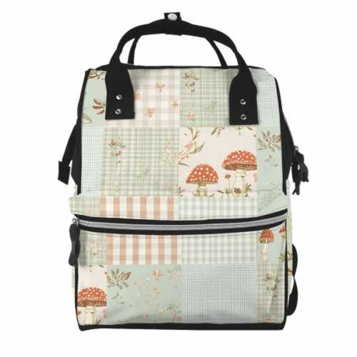 Patchwork Mushroom Diaper Backpack, Cottagecore Mom Bag
