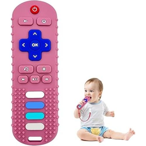 Baby Teething Toys, Food Grade Silicone Teethers for Babies 3 6 12 18 Months, Fake TV Remote Control Shaped Teether Toys, Infant Chew Toys for Boys and Girls, Freezer BPA Free