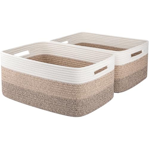 OIASKET Large Storage Basket for Organizing, Woven Rope Basket for Shelves, Closet Organizer Bins for Clothes, Blanket, Toys, Baby Nursery Storage, 17.7" x 13" x 7.87", 2 Packs Gradient Yellow