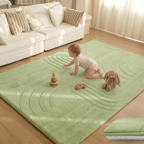 1.3" Extra Thick Fluffy Baby Play Mat for Floor,6'×9'Large Padded Kids Rug with Ultra Soft 3D Carved Faux Rabbit Fur,Non-Slip Carpet Nursery Rug Area Rug for Playroom Living Room(Sage Green)