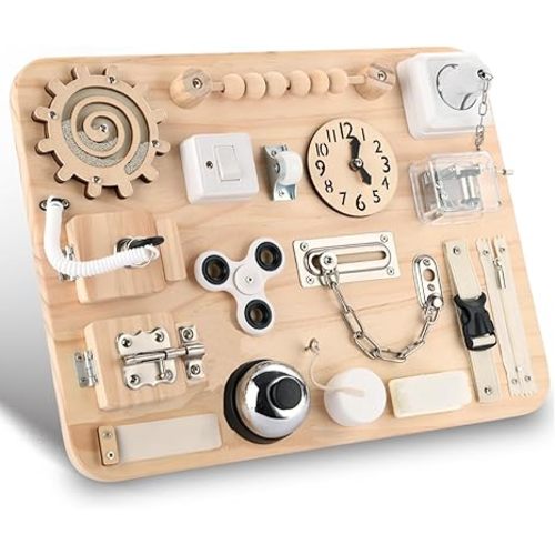 Wooden Montessori Large Busy Board for Toddlers and Kids – Sensory Activity Board Toy for Babies Boys Girls Supports Fine Motor Skill Development for Children with Autism and ADHD