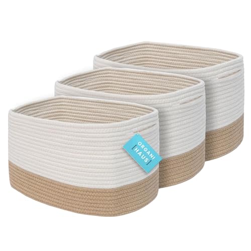 OrganiHaus Set of 3 Storage Baskets for Shelves, Cotton Rope Basket for Decor, Shoe Basket Organizers & Storage, Decorative Storage Baskets & Bins, Cute Storage Basket for Toys & Cloths, Honey