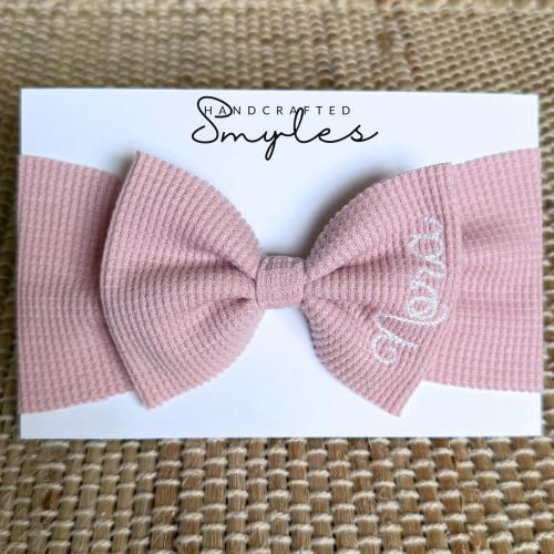 Personalized Baby Headband: Embroidered Name Pink Bow - Newborn Gift