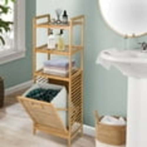 JCZCXZCU Tilt Out Laundry Hamper with Shelf for Laundry Room, Bathroom, Natural