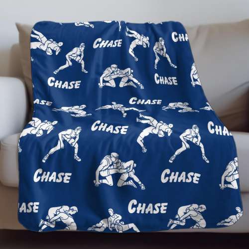 Personalized Boys Wrestling Plush Blanket: Custom Name, Sports Gift