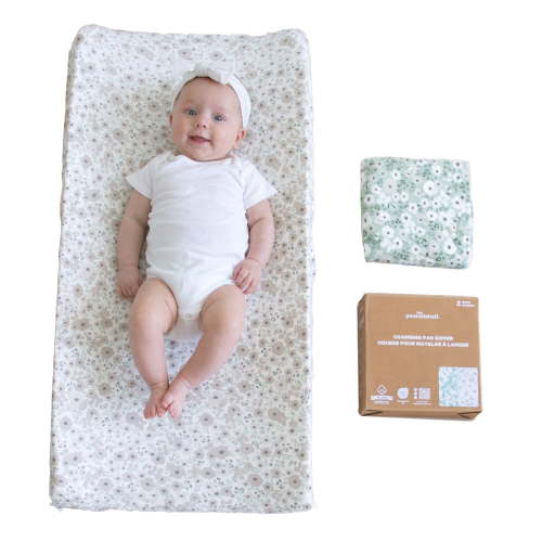 The Peanutshell Organic Cotton Baby Changing Pad Covers for Boys and Girls, Sage Floral, 2 Pack
