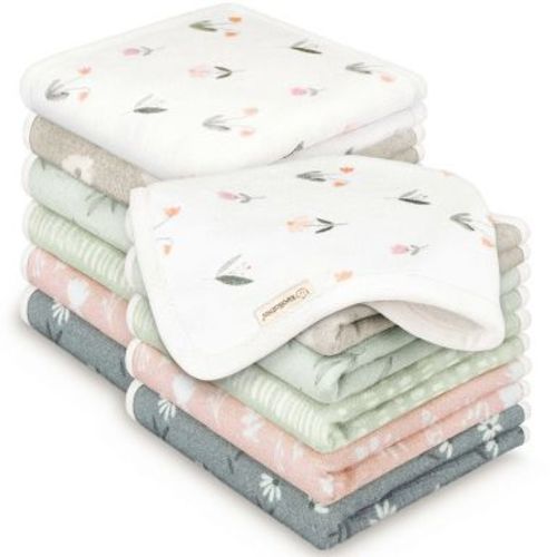 KeaBabies 12-Pack Cami Baby Washcloths for Newborn, 10x10 Organic Cotton Face Wash Cloths for Babies, Soft & Absorbent Baby Bath Towels (Fleur)