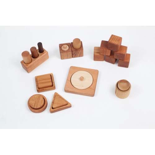 Montessori 9-12 Month Set of 9 Toys -- Montessori Infant Set -- Motor Development Set--Pincer, Palmar, Ball and Cup, First Puzzles, Blocks