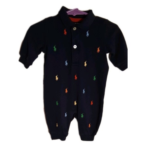 Ralph Lauren 3 Months Baby Boy Dark Blue Horse Print Romper  Jumpsuit b-5-16