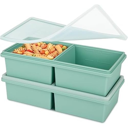 2 cup Silicone Freezer Trays with Lids, Silicone Soup Freezer Molds, Easily prepare portioned meals, Great for storing soups, lasagna, leftovers, sauces and other dishes, Dishwasher, Oven Safe