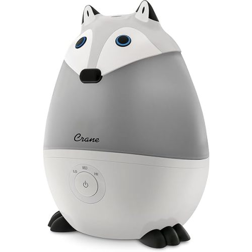 Crane Ultrasonic Cool Mist Animal Humidifier for Kids' Bedroom & Nursery, Adjustable 0.5 Gallon, Auto Shut-Off Silver Fox 0.5 Gallon Grey