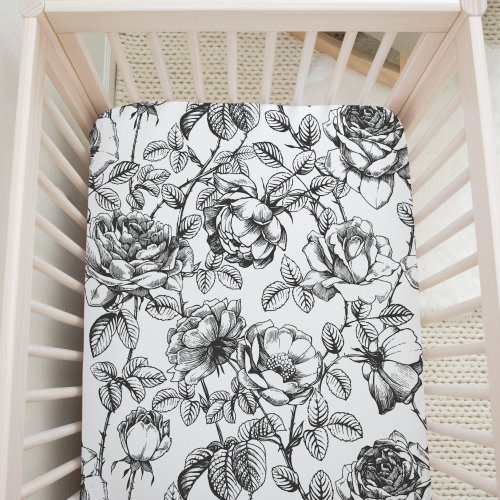 Black and White Floral Crib Sheet Girls Baby Bedding Set Blush Black Floral Fitted Sheets Girl Crib Bedding Black White Nursery Farmhouse
