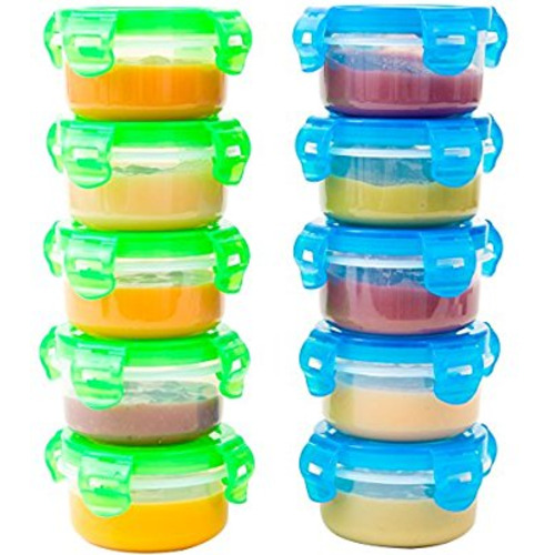 Elacra 10-Pack Baby Food Storage Freezer Containers - Snack and Lunch Containers for Kids and Toddlers, 3.4 oz, 5 Blue and 5 Green Microwave and Leakproof Containers