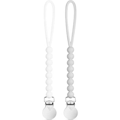 Ryan & Rose Cutie Clip 2 Pack - Pacifier Clip Holder Silicone (Judy-White/Judy-Grey)