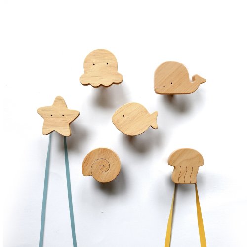 Wood Wall Hooks Ocean - Decorative Wall Hook for Kids Room Sea Creatures
