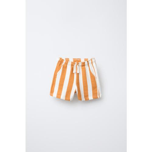 STRIPED STRAIGHT PLUSH SHORTS - Ocher | ZARA United States