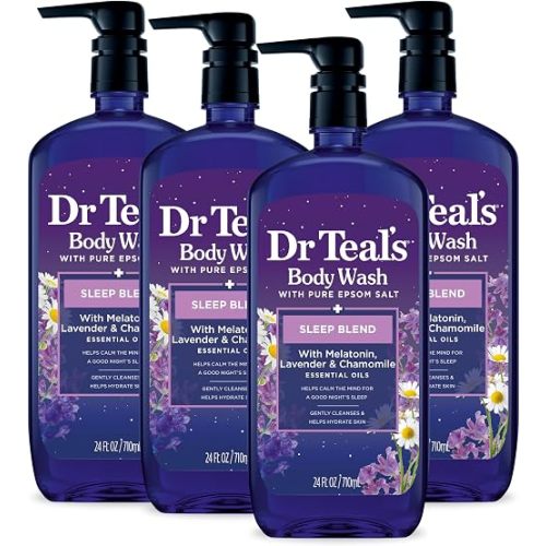 Dr Teal's Body Wash with Pure Epsom Salt, Sleep Blend with Melatonin, 24 fl oz (Pack of 4)