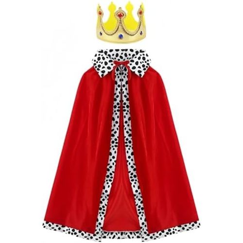 Proumhang Kids King Cape,Kids Prince Cloak with Crown,Queen Royal Robe for Boys Girls,Coronation Cloak,80cm